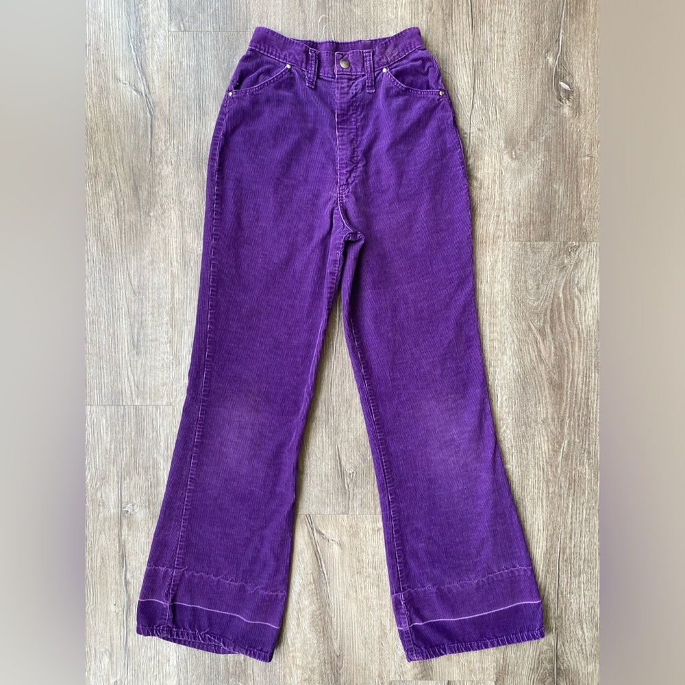 Vintage 70s Purple Corduroy XXS XS 23” Sears Jr Bazaar Bell Bottoms Pants Flares